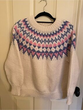 Hand Knit Fair Isle Chunjy Sweater Excellent Used Condition Large